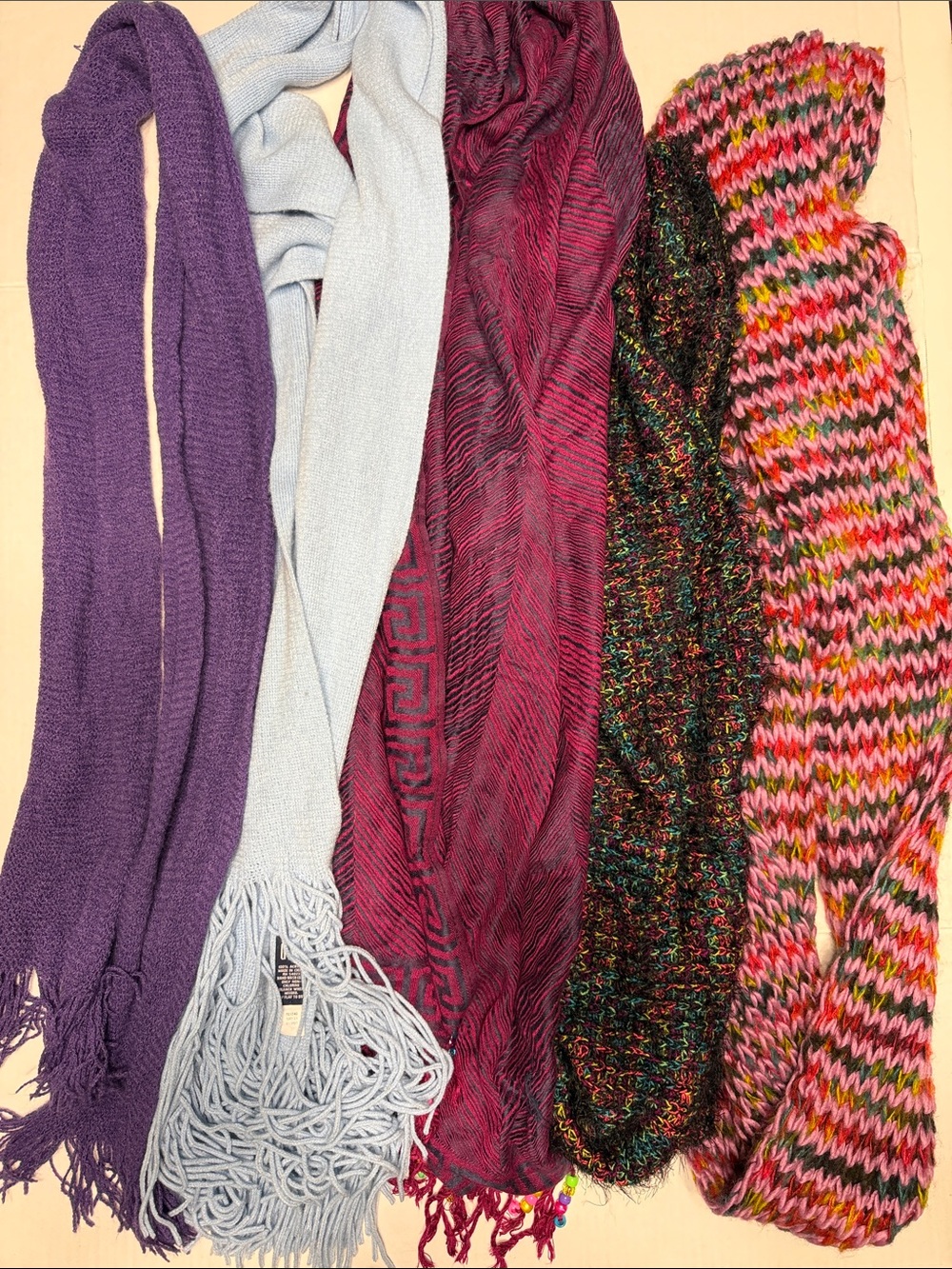 Purple, Light Blue & Multicolor Knit Scarf Set of 5